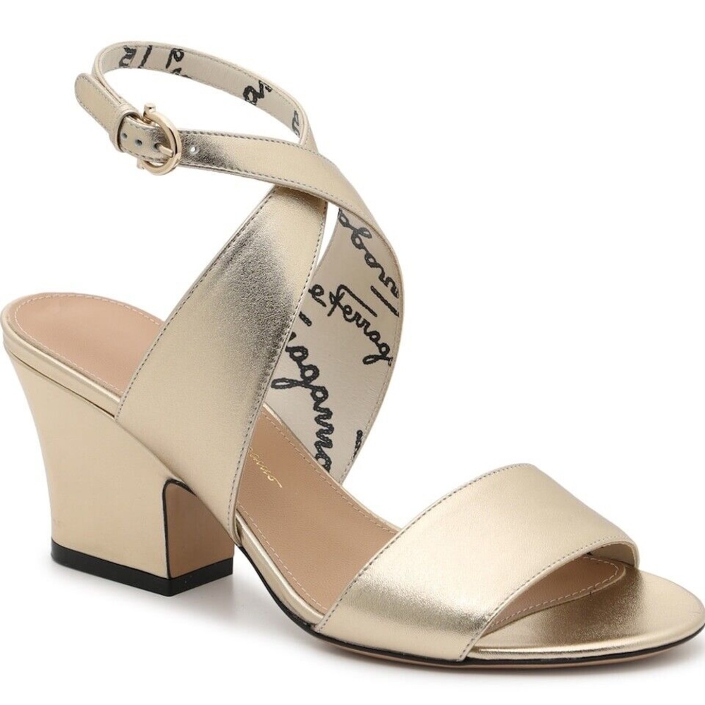 Salvatore Ferragamo Sheena Metallic Gold Sandal Size 5.5 NWOB